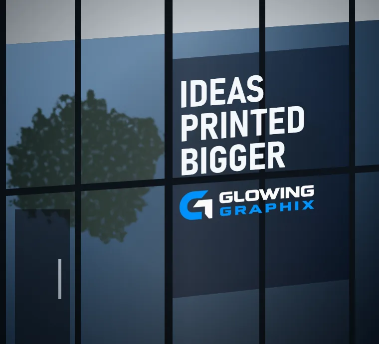 Storefront window graphic reading Ideas Printed Bigger